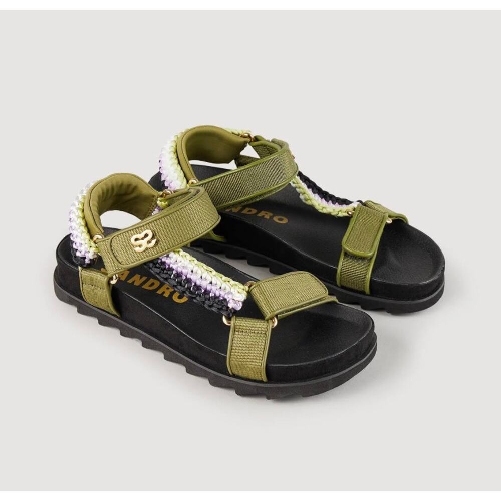 NEW in box Sandro Shell And Crochet-knit Braided Sandals SIZE FR 40 / 9.5 US